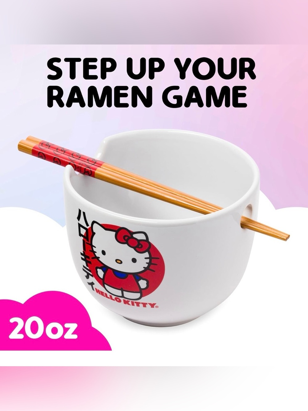 Hello Kitty White Ceramic Bowl with Red and Pink Graphics - Picture 2 of 6